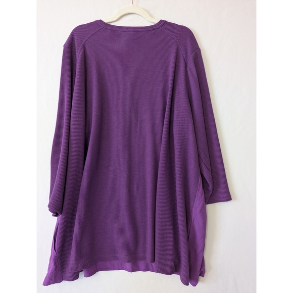 LOGO Lori Goldstein Purple Mixed Media Waffle Knit Henley Tunic Top 4X Pockets - Picture 3 of 9